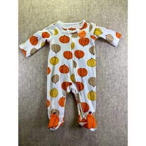 Carters Fall Pumpkin Print 2 Way Zip footie 1 Piece Size 3 months